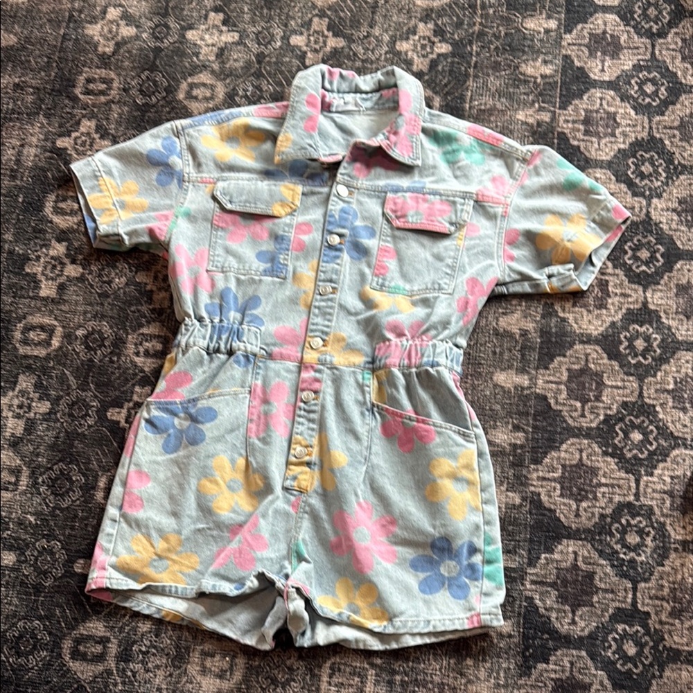 Floral Denim  Romper